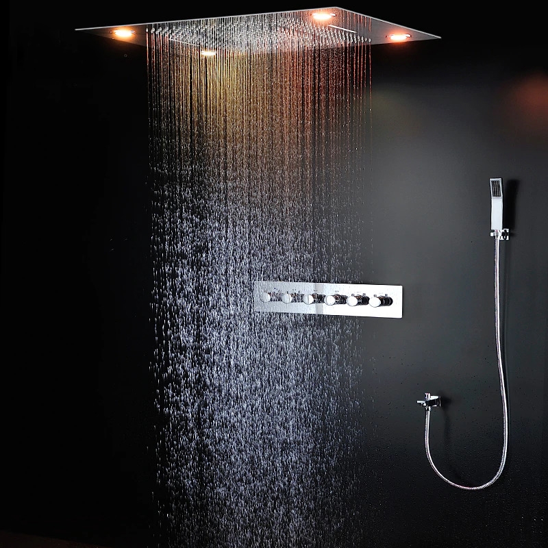 Fontana Dijon Thermostatic Large Ceiling Mount LED Shower Set With Hand Held Shower And Spout